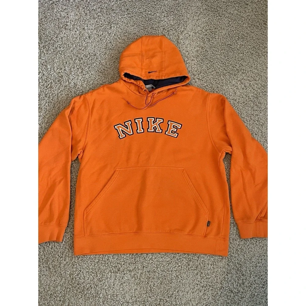 Vintage Y2K Nike Embroidered Hoodie Pullover Orange Spell-out Size Large